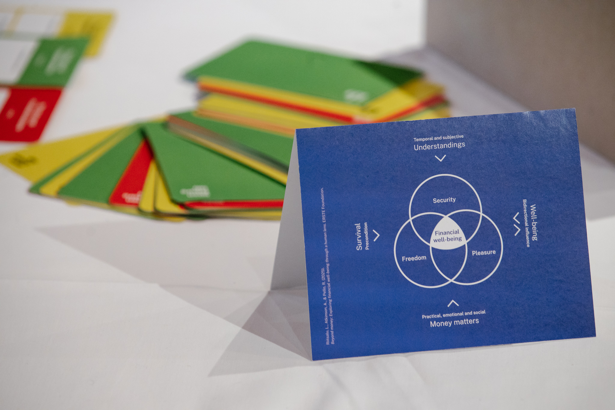 Workshop cards and signs on a table.