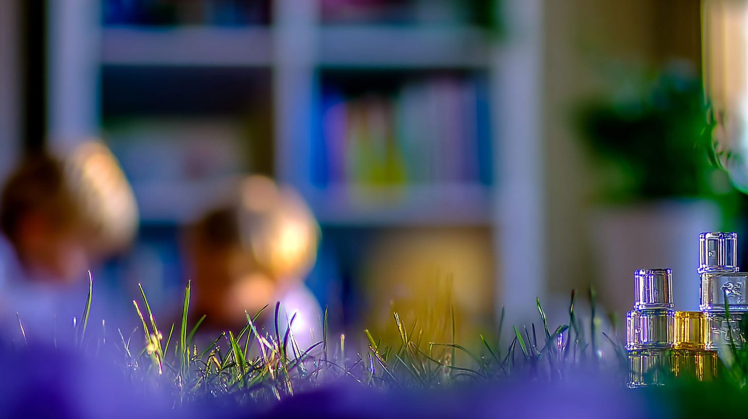 children playing on a real grass floor in a living room