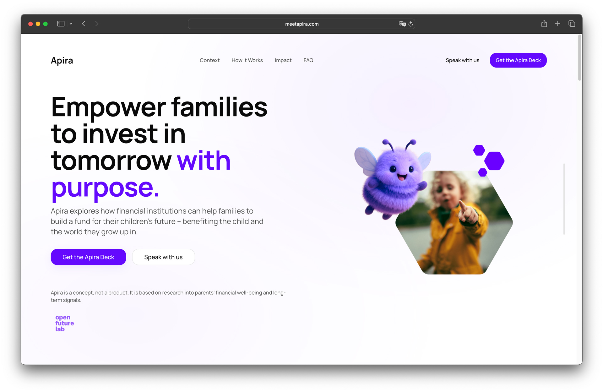 Screenshot of the Apira landing page